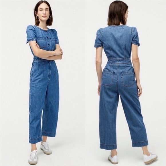 point sur Denim - J. Crew Point Sur Patch-Pocket Utility Blue Denim Short Sleeve Jumpsuit Size 4